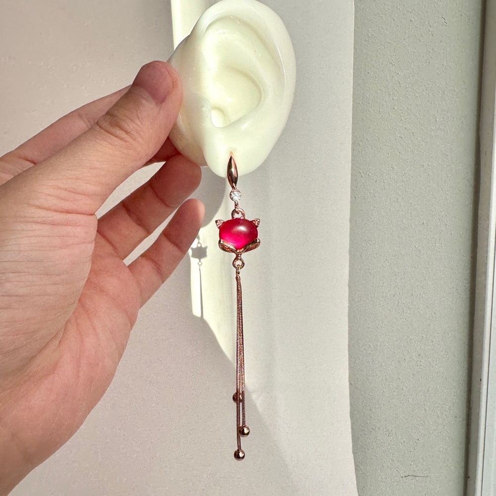 Red Fox Tassel Dangle Earrings Rose Gold (Mix & Match 2 for $15)
